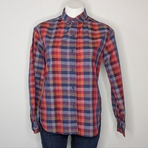 Vintage Levi Strauss red blue purple plaid button up long sleeve collared top 10